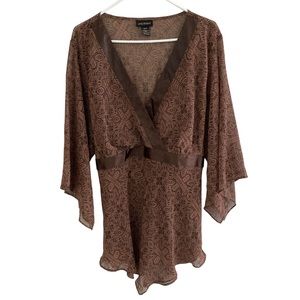 Lane Bryant Shirt Semi Sheer Paisley Brown Tie Back Metallic Thread Size 18/20